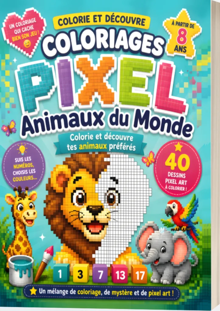 Coloriages Pixel – Animaux du Monde | 40 dessins pixel art à colorier